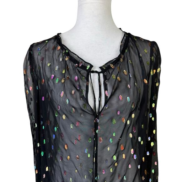 Diane Von Furstenburg DVF Lilian Metallic Dot Long Sleeve Sheer Blouse - Picture 6 of 12